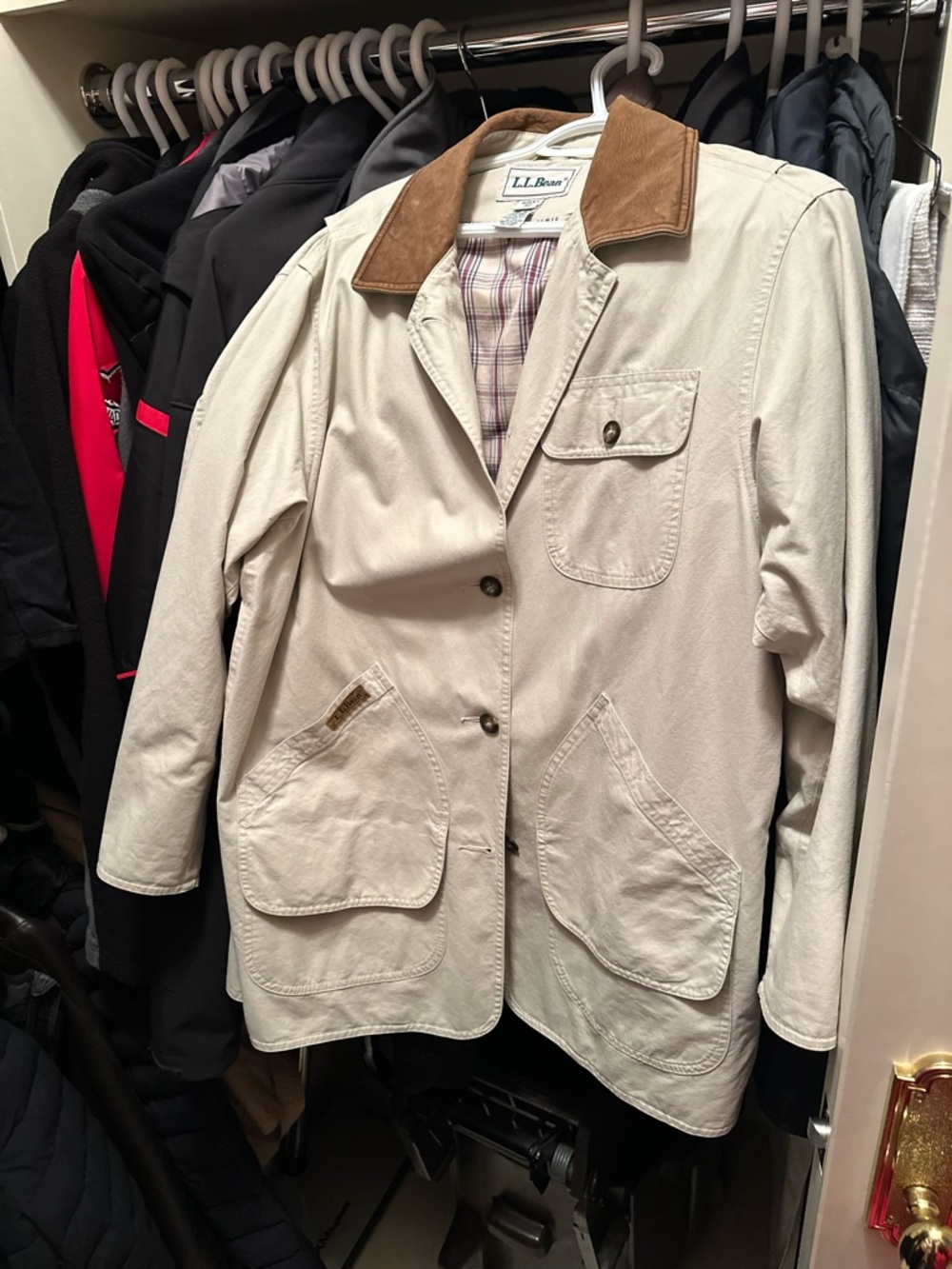 L.L. Bean Cream Canvas Jacket with Brown Corduroy Collar